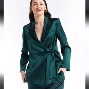 🆕 Lattelier Silky Tie-Waist Blazer in Dark Green